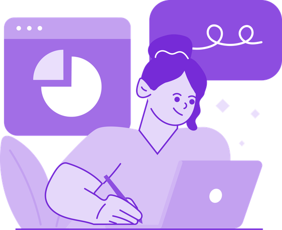 Girl making Analysis Report on Desk  Illustration