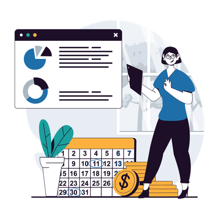 Girl making analysis schedule  Illustration