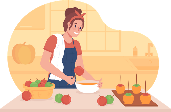 Girl making apple candy  Illustration