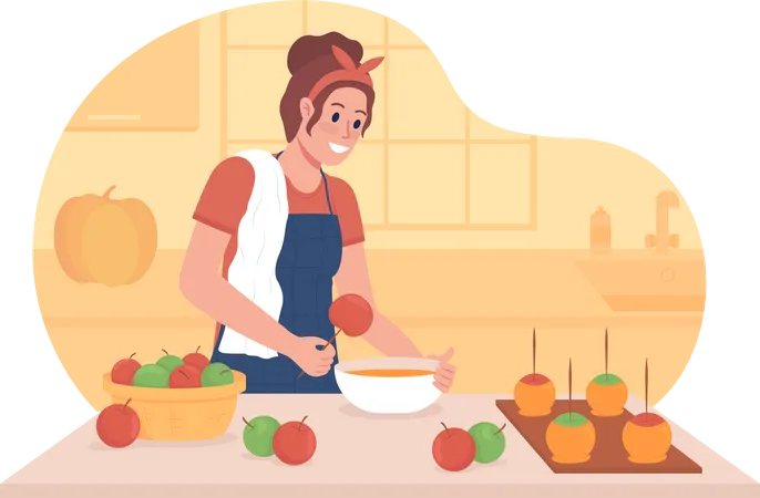 Girl making apple candy  Illustration