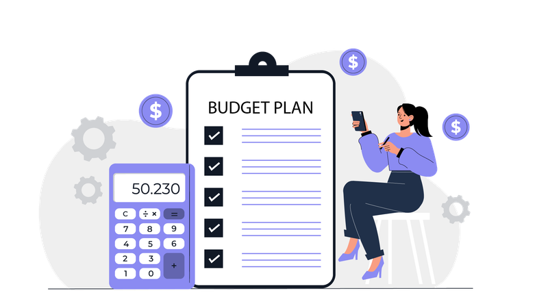 Girl making budget plan report  Illustration