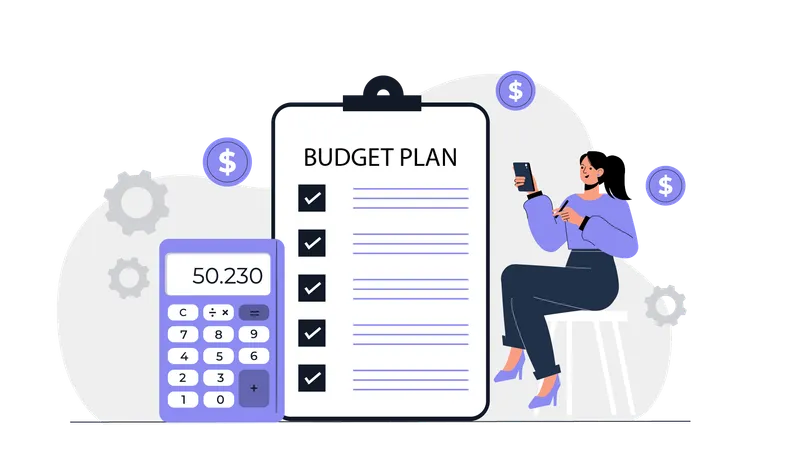 Girl making budget plan report  Illustration