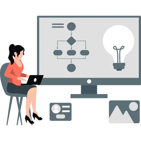 Girl making business flowchart  Illustration