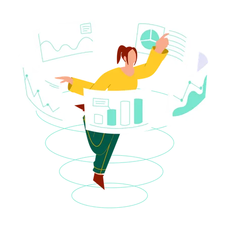 Girl making business report  Illustration