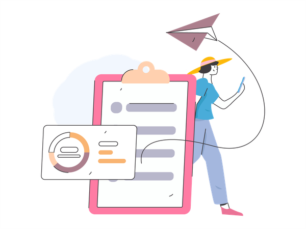 Girl making business report  Illustration