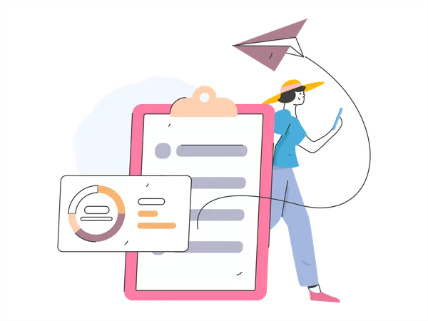 Girl making business report  Illustration