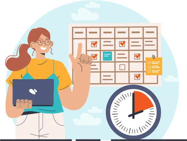 Girl making business task planning  Illustration