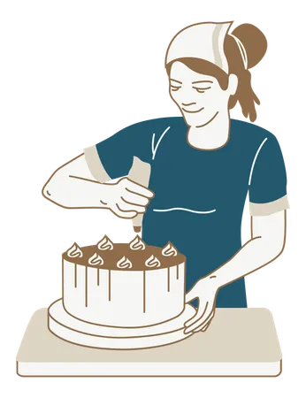 Girl making cake  イラスト