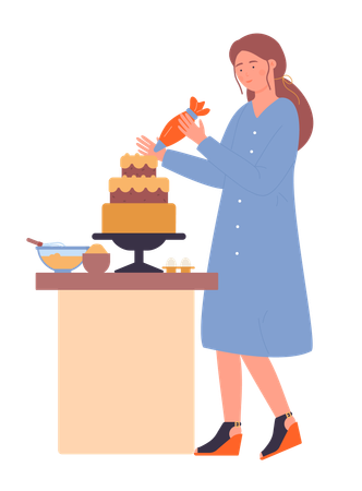 Girl making cake  イラスト