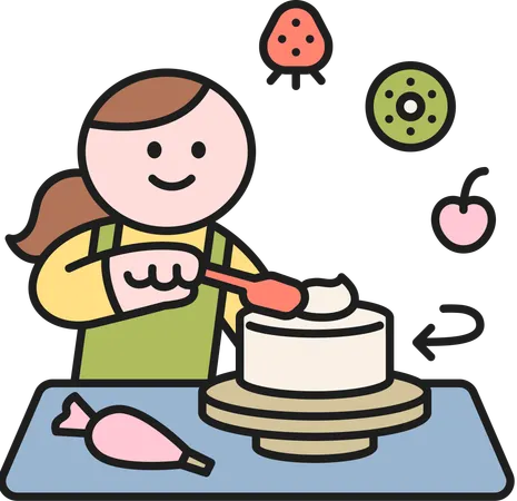 ケーキを作る女の子  イラスト
