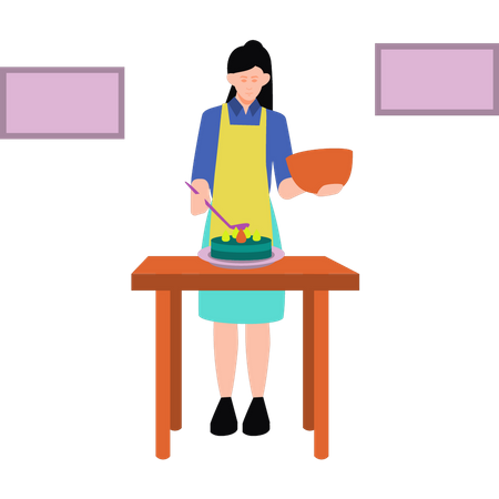 Girl making cake Illustration