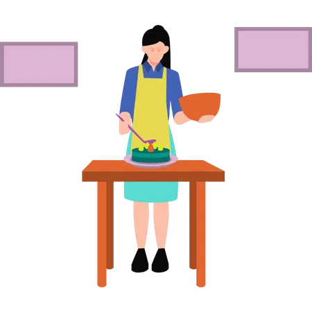 Girl making cake Illustration