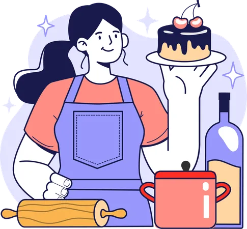 Girl making cake at home  일러스트레이션
