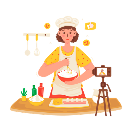 Girl making cake dough  Illustration