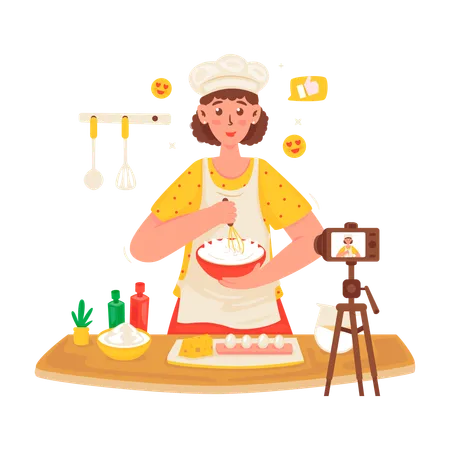 Girl making cake dough  Illustration