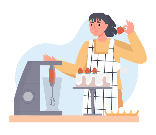 Girl Making Cake  Illustration