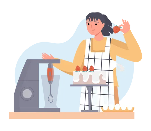 Girl Making Cake  Illustration