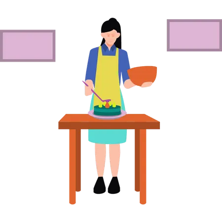 Girl making cake  Illustration