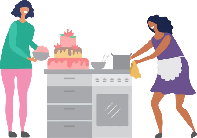 Girl making cake  Illustration