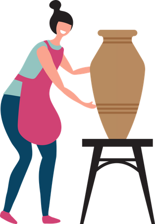 Girl making clay pots  Illustration