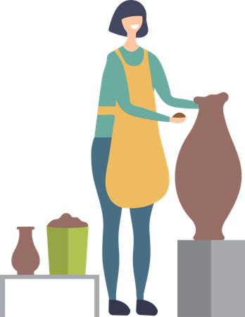 Girl making clay pots and pottery Illustration