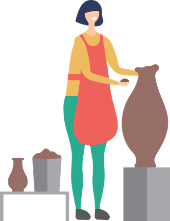 Girl making clay pots and pottery  Illustration