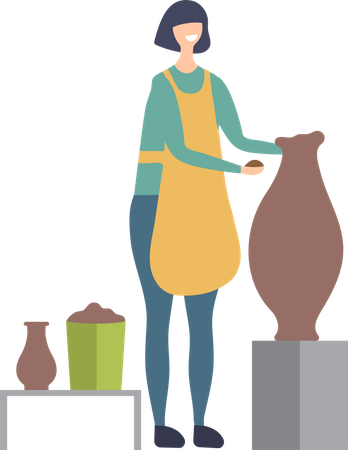 Girl making clay pots and pottery  Illustration