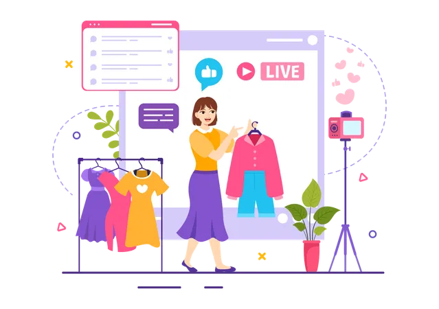 Fashion Blog Vector Illustration With Bloggers Review Videos Of Fashionable Clothes Trends And Run Online In Flat Cartoon Background Style Illustration