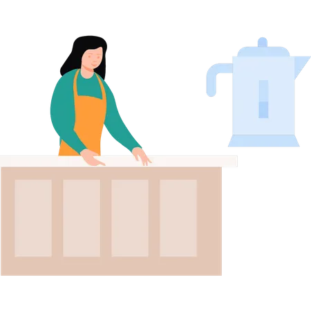 The Girl Is Making Coffee Illustration