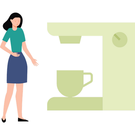 Girl making coffee with machine  Illustration
