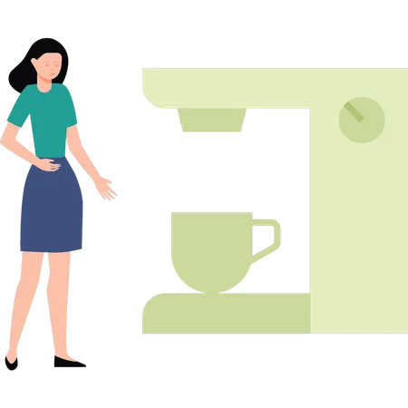 The Girl Is Making Coffee With The Machine Illustration