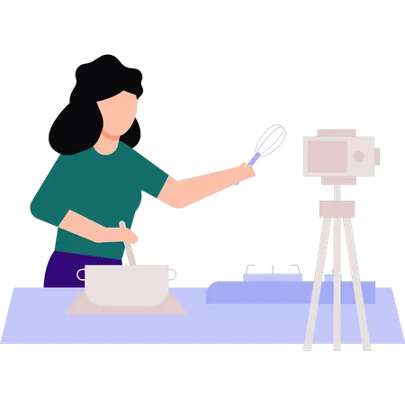 Girl making cooking blogging  Illustration