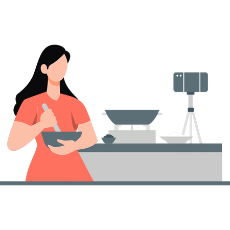 Girl making cooking video  Illustration