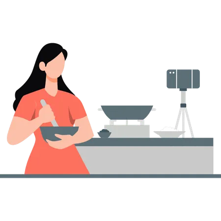 Girl making cooking video  Illustration