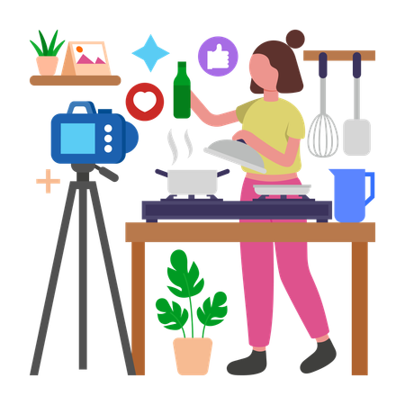 Girl making Cooking Video  Illustration