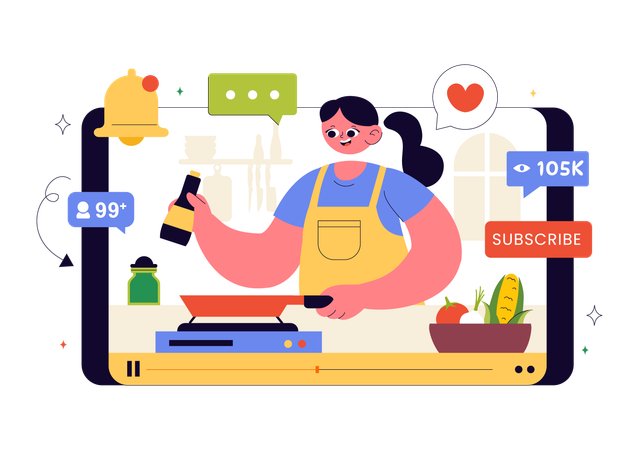 Girl making Cooking Vlog  Illustration