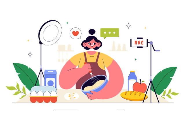 Girl making Cooking Vlog  Illustration