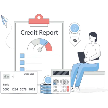 Girl making credit report  Illustration