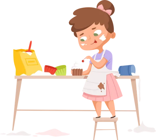 Girl making cup cake Illustration