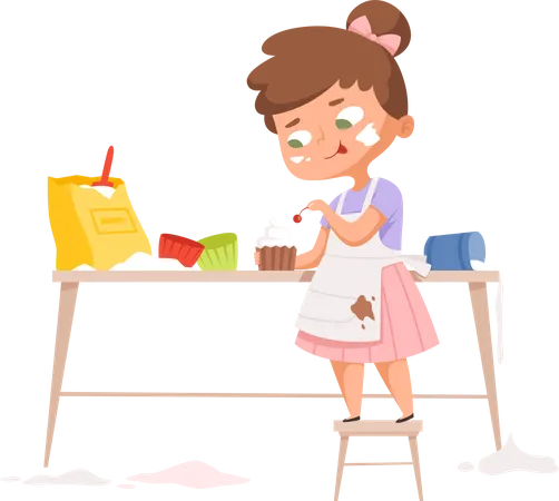 Girl making cup cake  Illustration