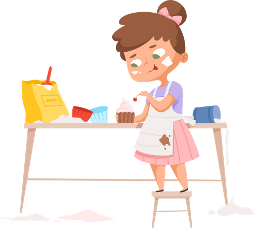 Girl making cup cakes  Illustration