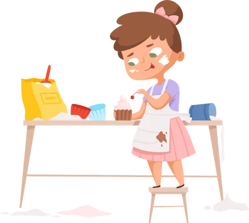 Girl making cup cakes  Illustration