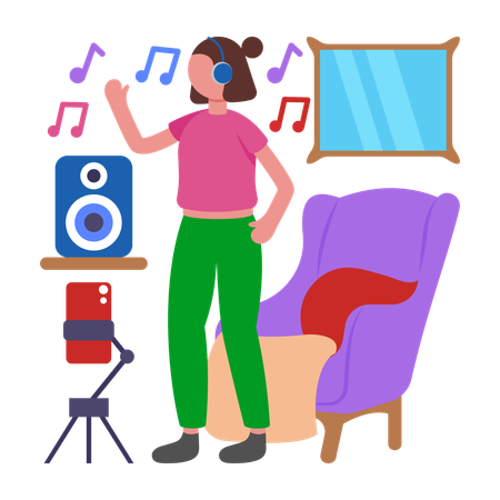 Girl making Dance video  Illustration