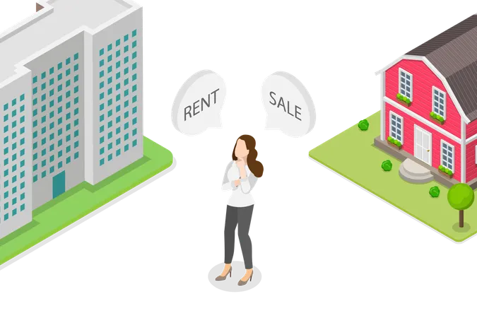 Girl Making Decision for rent house and sell property  Illustration