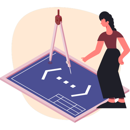 Girl making design on sheet  Illustration