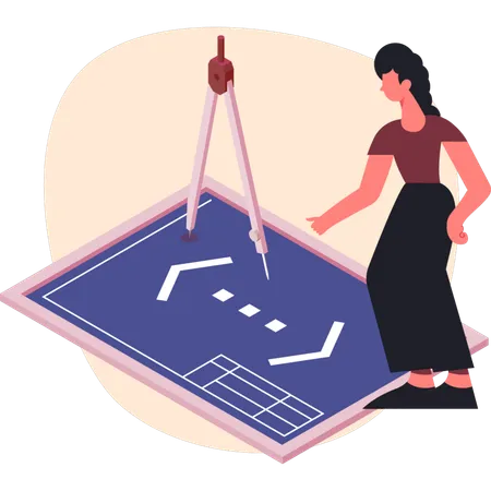 Girl making design on sheet  Illustration