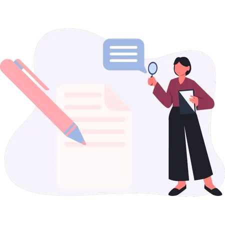 Girl  making document  Illustration