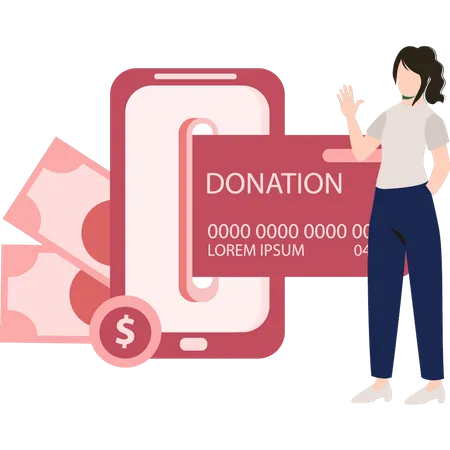 Girl making donations online  Illustration