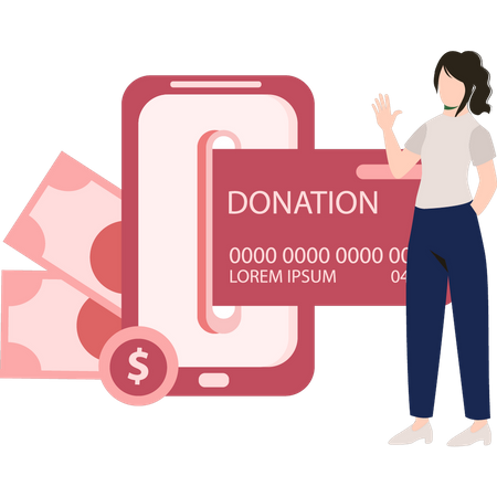 Girl making donations online  Illustration