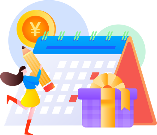 Girl making finance schedule  Illustration